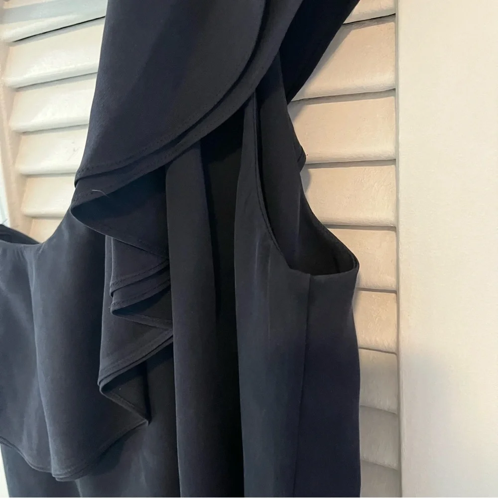 Theory Asymmetrical, One-shoulder Silk Blouse with Ruffle - Picture 6 of 12